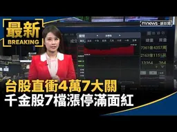 升息利空退場！台股直衝4萬7大關　千金股7檔漲停滿面紅｜#鏡新聞