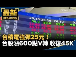 台積電強彈25元！　台股V轉漲逾600點　收復45K大關｜#鏡新聞
