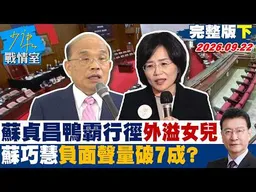 【完整版下集】蘇貞昌鴨霸行徑一籮筐外溢女兒 蘇巧慧負面聲量破7成選戰壓力？ #少康戰情室 20260922 #沈富雄 #黃暐瀚 #葉元之 #曾獻瑩 #陳鳳馨
