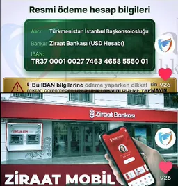 Во избежание мошенничества оплата услуг Консульства Туркменистана будет проходить через турецкий банк